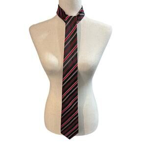 Berlioni Men's Black Striped Tie‎ with checker details on stripe